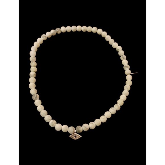 Electric Picks Natural Stone Bead Evil Eye Stretch Choker Necklace 14" - Picture 6 of 6